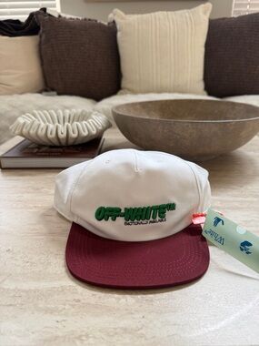 Off-White White & Burgundy 5-Panel Cap with Green Logo